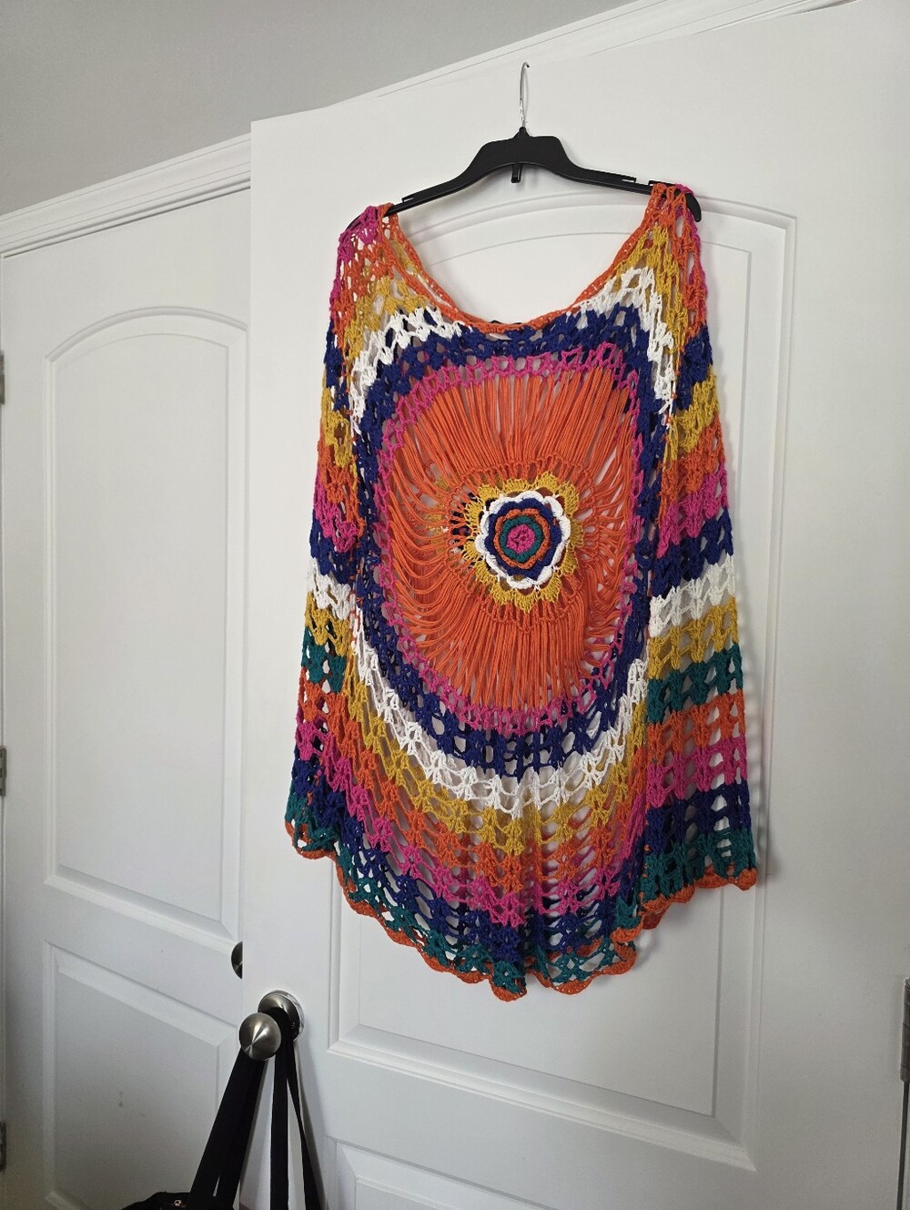 9thVENUS Multicolor Crochet Beach Coverup  with Blue, Orange and Pink Accents